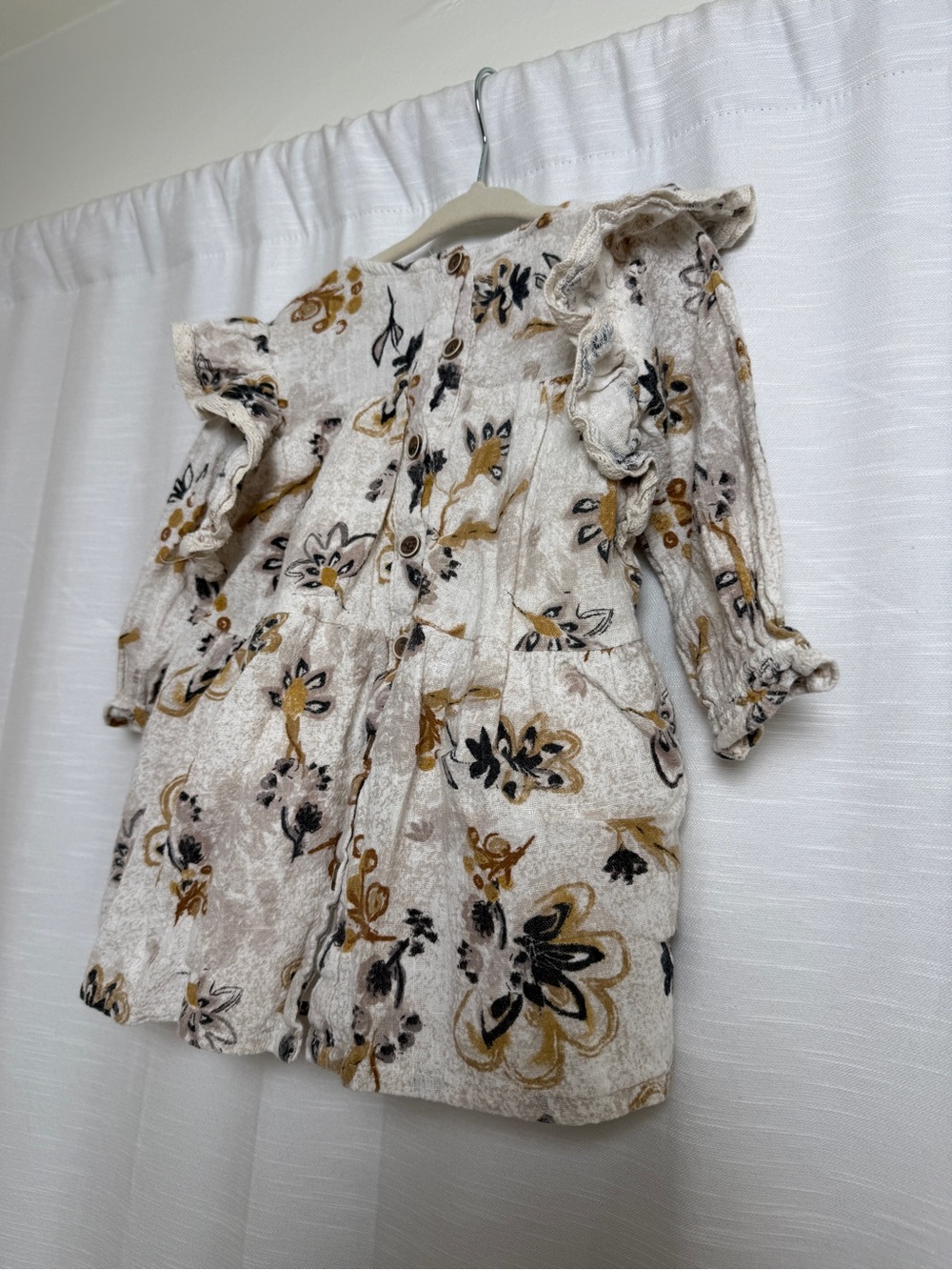 Jessica Simpson Baby Girl Floral Boho Dress Cream Mustard | Size 18M - Picture 8 of 11